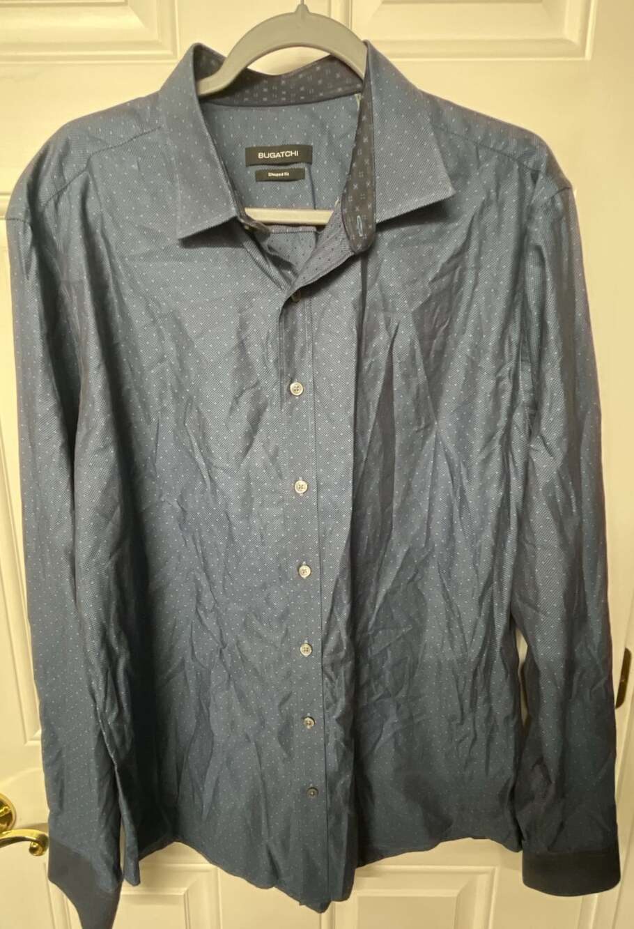 Bugatchi Shaped Fit Long Sleeve Button Up Shirt Blue Pattern